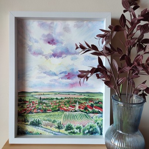 Kilátás a tarcali hegyről - akvarell festmény papíron - Meska.hu