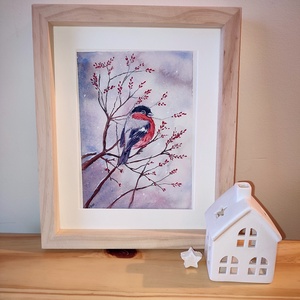 Süvöltő téli ágon - akvarell festmény papíron - Meska.hu