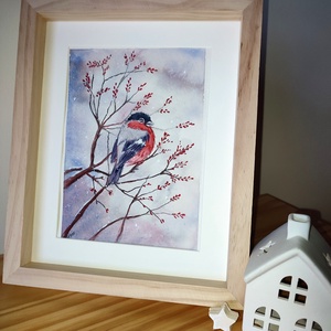 Süvöltő téli ágon - akvarell festmény papíron - művészet - festmény - akvarell - Meska.hu