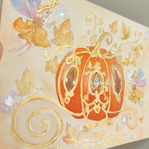 Eredeti akvarell őszi tökhintós-tündéres képeslap festmény - művészet - festmény - akvarell - Meska.hu