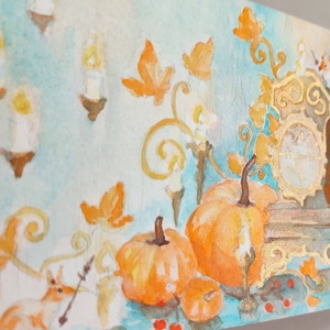 Eredeti akvarell őszi antik órás festmény képeslap - művészet - festmény - akvarell - Meska.hu