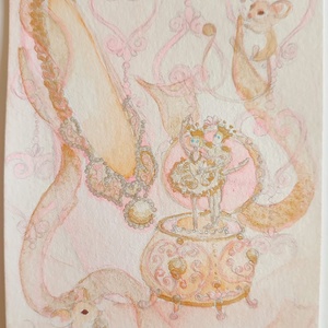 Eredeti akvarell balettos ékszerdoboz festmény képeslap, Művészet, Festmény, Akvarell, Festészet, MESKA