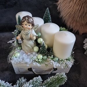 Asztaldísz 4gyertyás , Karácsony, Adventi díszek, Adventi asztaldísz, Virágkötés, MESKA