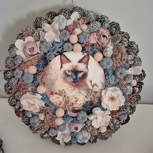 Cicás kopogtató , Otthon & Életmód, Dekoráció, Ajtó- és ablak dekoráció, Ajtódísz & Kopogtató, Virágkötés, MESKA