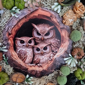 Bagoly család kopogtató  - otthon & életmód - dekoráció - ajtó- és ablak dekoráció - ajtódísz & kopogtató - Meska.hu