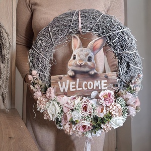 Nagyméretű nyuszis kopogtató  - ünnepi díszek, dekorációk - húsvéti díszek és dekorációk - húsvéti ajtódísz, kopogtató - Meska.hu