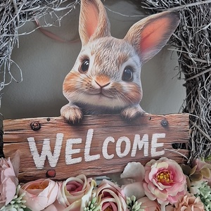 Nagyméretű nyuszis kopogtató  - ünnepi díszek, dekorációk - húsvéti díszek és dekorációk - húsvéti ajtódísz, kopogtató - Meska.hu