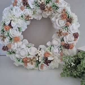 Virágos kopogtató , Otthon & Életmód, Dekoráció, Ajtó- és ablak dekoráció, Ajtódísz & Kopogtató, Virágkötés, MESKA