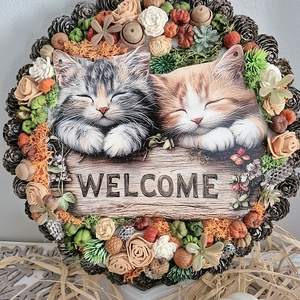 Cicás kopogtató , Otthon & Életmód, Dekoráció, Ajtó- és ablak dekoráció, Ajtódísz & Kopogtató, Virágkötés, MESKA