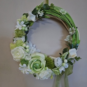 Tavaszi ajtódísz zöld , Otthon & Életmód, Dekoráció, Ajtó- és ablak dekoráció, Ajtódísz & Kopogtató, Virágkötés, MESKA