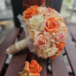 Menyasszonyi csokor narancs , Esküvő, Menyasszonyi- és dobócsokor, Virágkötés, MESKA