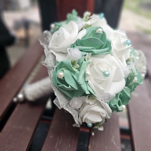 Menyasszonyi csokor türkiz  - esküvő - menyasszonyi- és dobócsokor - Meska.hu