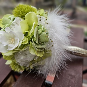 Menyasszonyi csokor zöld tollas - esküvő - menyasszonyi- és dobócsokor - Meska.hu