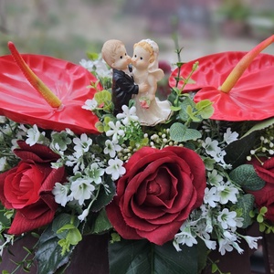 Esküvői főasztaldísz piros fehér  - esküvő - dekoráció - asztaldísz - Meska.hu