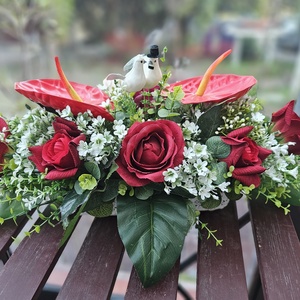 Esküvői főasztaldísz piros fehér  - esküvő - dekoráció - asztaldísz - Meska.hu