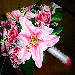 Menyasszonyi csokor liliom rózsa  - esküvő - menyasszonyi- és dobócsokor - Meska.hu