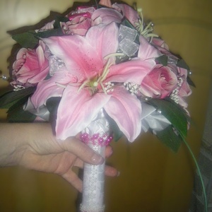 Menyasszonyi csokor liliom rózsa  - esküvő - menyasszonyi- és dobócsokor - Meska.hu