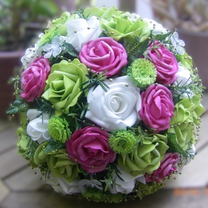 Menyasszonyi csokor zöld pink fehér , Esküvő, Menyasszonyi- és dobócsokor, Virágkötés, MESKA