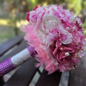 Menyasszonyi csokor pink rózsaszín  - esküvő - menyasszonyi- és dobócsokor - Meska.hu