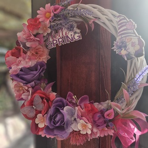 Tavaszi ajtódísz pink lila rózsaszín  - otthon & életmód - dekoráció - ajtó- és ablak dekoráció - ajtódísz & kopogtató - Meska.hu