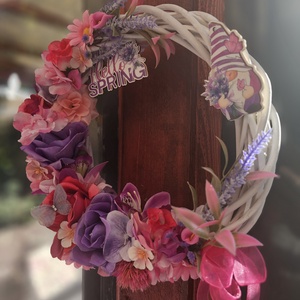 Tavaszi ajtódísz pink lila rózsaszín  - Meska.hu