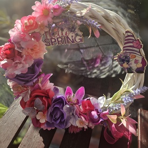 Tavaszi ajtódísz pink lila rózsaszín  - otthon & életmód - dekoráció - ajtó- és ablak dekoráció - ajtódísz & kopogtató - Meska.hu