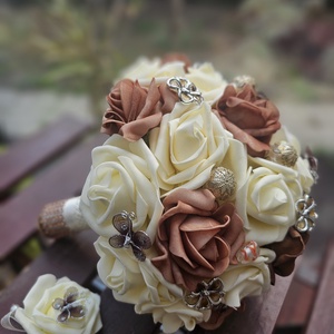 Menyasszonyi csokor barna krém - esküvő - menyasszonyi- és dobócsokor - Meska.hu