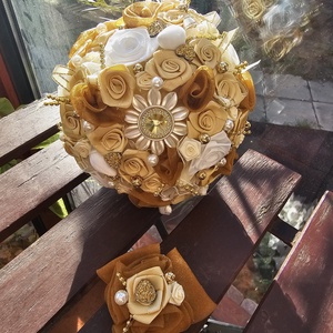 Menyasszonyi csokor krém arany barna - esküvő - menyasszonyi- és dobócsokor - Meska.hu