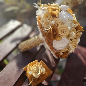 Menyasszonyi csokor krém arany barna - Meska.hu