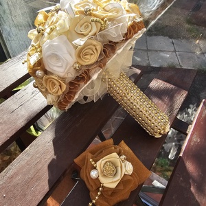 Menyasszonyi csokor krém arany barna - esküvő - menyasszonyi- és dobócsokor - Meska.hu