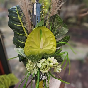 Ballagási csokor vállra akasztható fiú zöld - otthon & életmód - virágdekoráció - virágok - virágcsokor - Meska.hu