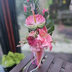 Ballagási csokor vállra akasztható pink - otthon & életmód - virágdekoráció - virágok - virágcsokor - Meska.hu