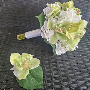 Menyasszonyi csokor zöld fehér orchidea hortenzia  - esküvő - menyasszonyi- és dobócsokor - Meska.hu