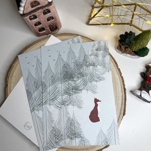 Téli róka - képeslap , Karácsony, Karácsonyi ajándékozás, Karácsonyi képeslap, üdvözlőlap, ajándékkísérő, Fotó, grafika, rajz, illusztráció, MESKA