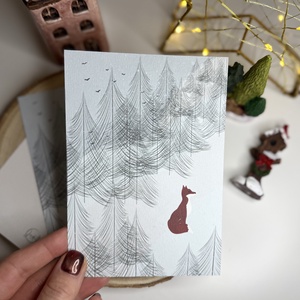 Téli róka - képeslap  - karácsony - karácsonyi ajándékozás - karácsonyi képeslap, üdvözlőlap, ajándékkísérő - Meska.hu