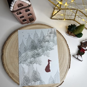 Téli róka - képeslap  - karácsony - karácsonyi ajándékozás - karácsonyi képeslap, üdvözlőlap, ajándékkísérő - Meska.hu