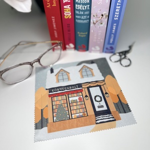 Téli könyvesbolt - szemüvegtörlő kendő , Táska & Tok, Pénztárca & Más tok, Szemüvegtok, Fotó, grafika, rajz, illusztráció, MESKA