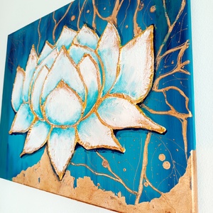 Fehér lótusz strukturált festmény  - művészet - festmény - akril - Meska.hu