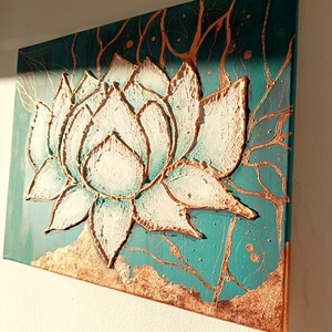 Fehér lótusz strukturált festmény  - művészet - festmény - akril - Meska.hu