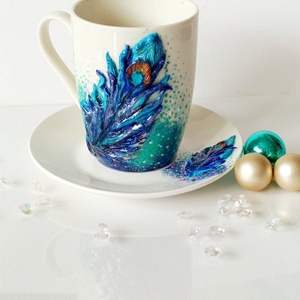 Pávatoll csésze szett - Meska.hu