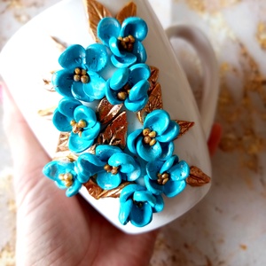 Türkiz, Arany Csoda virág csésze - otthon & életmód - konyhafelszerelés, tálalás - tálalás - bögre & csésze - Meska.hu