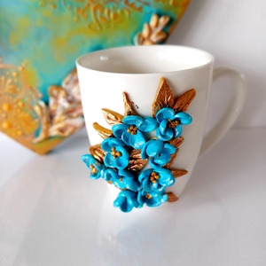 Türkiz, Arany Csoda virág csésze - otthon & életmód - konyhafelszerelés, tálalás - tálalás - bögre & csésze - Meska.hu