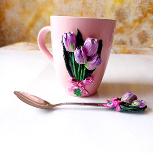 Tulipán csésze kanállal - otthon & életmód - konyhafelszerelés, tálalás - tálalás - bögre & csésze - Meska.hu
