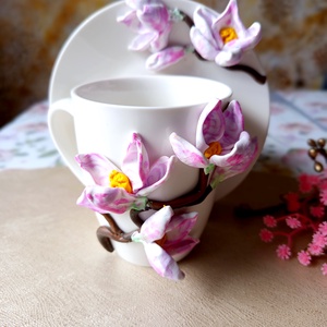 Magnólia Varázs csésze aljal, Otthon & Életmód, Konyhafelszerelés, tálalás, Tálalás, Bögre & Csésze, Gyurma, MESKA