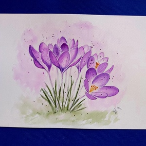 Lila krókuszok  - művészet - festmény - akvarell - Meska.hu
