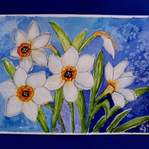 Nárciszok  , Művészet, Festmény, Akvarell, Festészet, MESKA