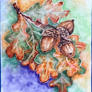 Őszi tölgyág - művészet - festmény - akvarell - Meska.hu