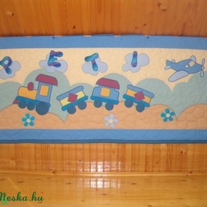 Vonatos, repülős  falvédő, Baba - mama, Babaszoba-dekoráció, Falvédő gyerekszobába, Patchwork, foltvarrás, MESKA