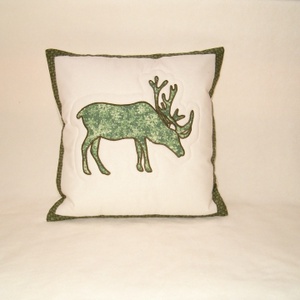 Díszpárnahuzat karácsonyra, adventre -rénszarvassal, fenyővel applikált- - karácsony - karácsonyi lakásdekoráció - karácsonyi lakásdíszek - Meska.hu