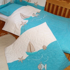 Babaágynemű,  tenger témájú  babagarnitúra, natúr babaszoba dekorszett , Otthon & Életmód, Babaszoba, gyerekszoba, Szett kiságyba, Patchwork, foltvarrás, Varrás, MESKA
